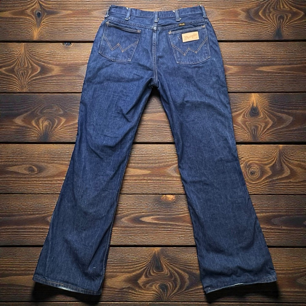 Vintage 1960s Wrangler Jeans 34x32 USA Western Denim Prentice Zipper Dark Indigo